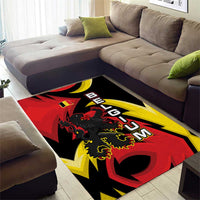 Belgium Area Rug with Black Red Lion Crest Flag Flame Spirit