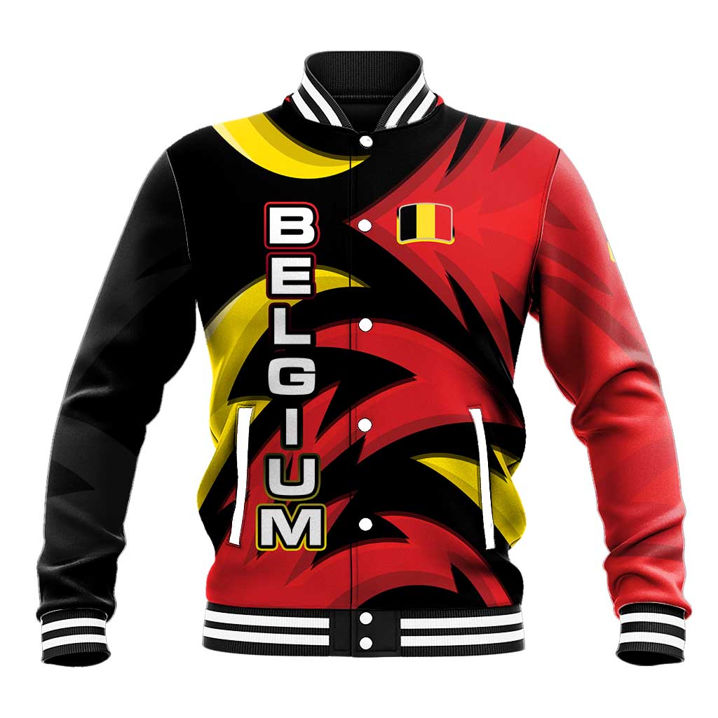 Belgium Baseball Jacket with Black Red Lion Crest Flag Flame Spirit