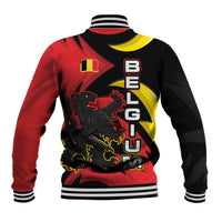 Belgium Baseball Jacket with Black Red Lion Crest Flag Flame Spirit