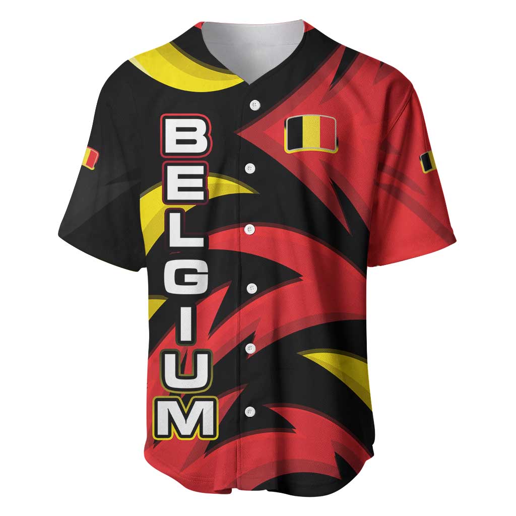 Belgium Baseball Jersey with Black Red Lion Crest Flag Flame Spirit