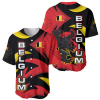 Belgium Baseball Jersey with Black Red Lion Crest Flag Flame Spirit