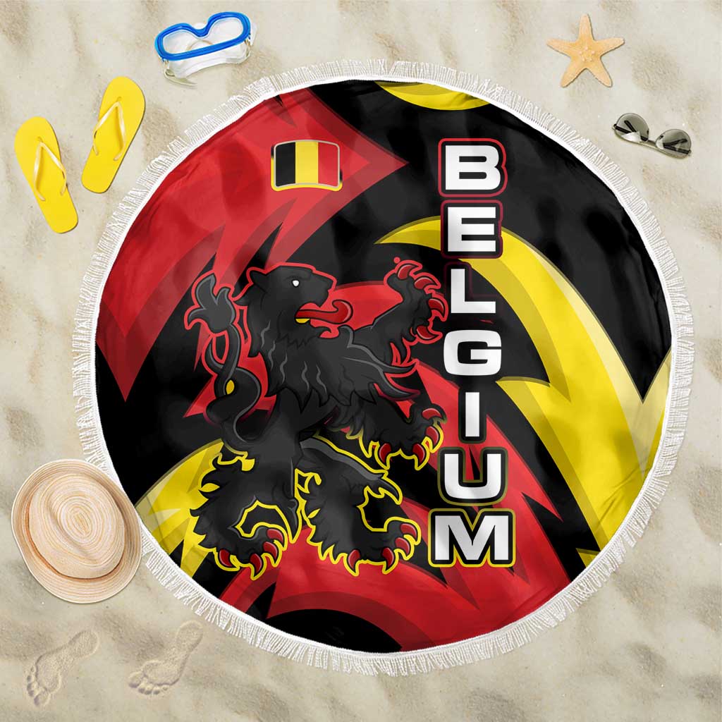 Belgium Beach Blanket with Black Red Lion Crest Flag Flame Spirit