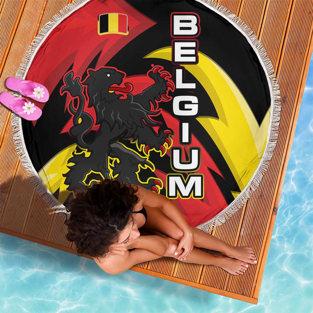 Belgium Beach Blanket with Black Red Lion Crest Flag Flame Spirit