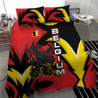 Belgium Bedding Set with Black Red Lion Crest Flag Flame Spirit