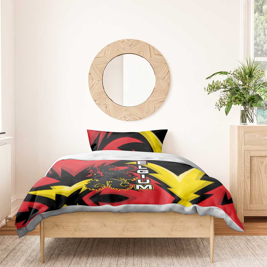 Belgium Bedding Set with Black Red Lion Crest Flag Flame Spirit