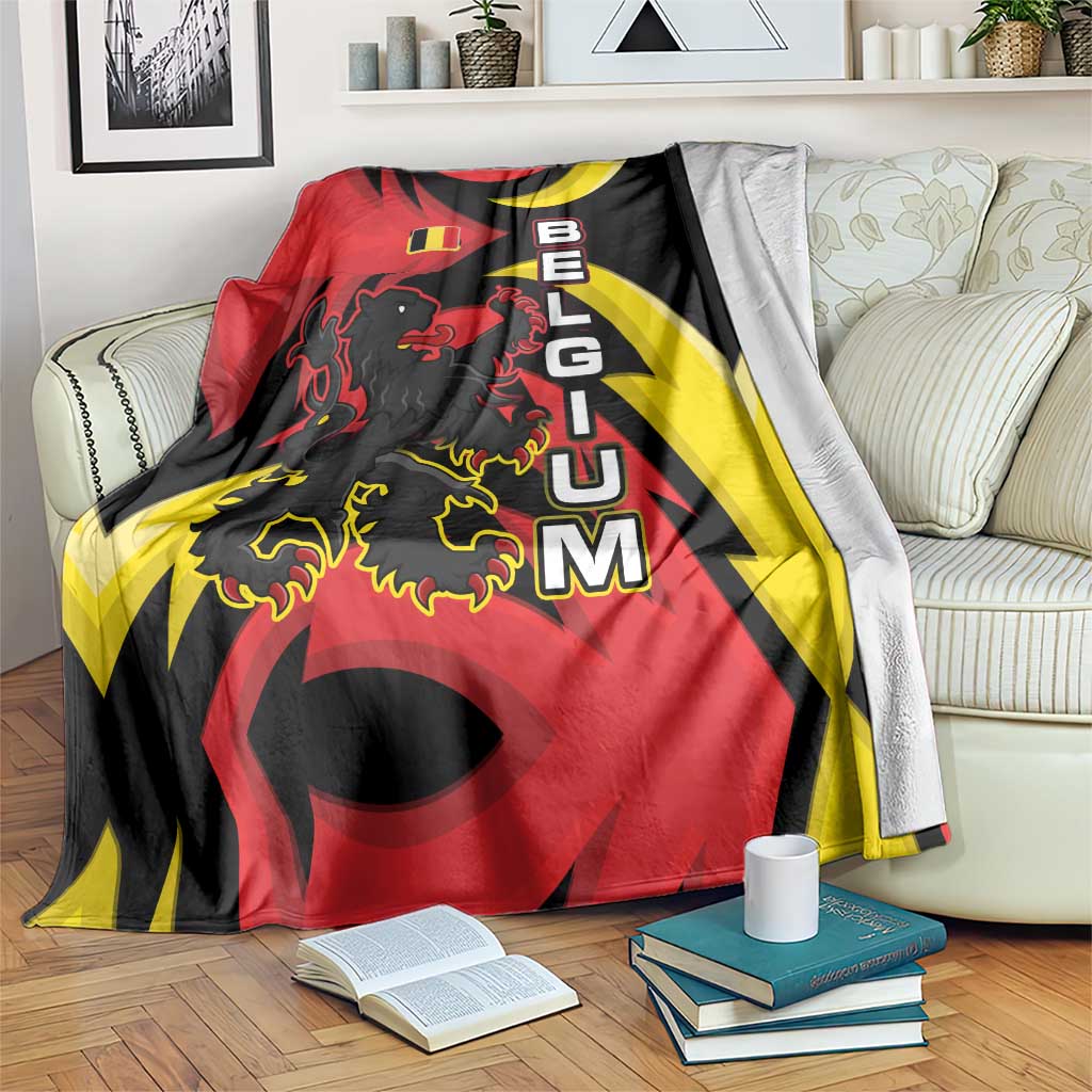 Belgium Blanket with Black Red Lion Crest Flag Flame Spirit