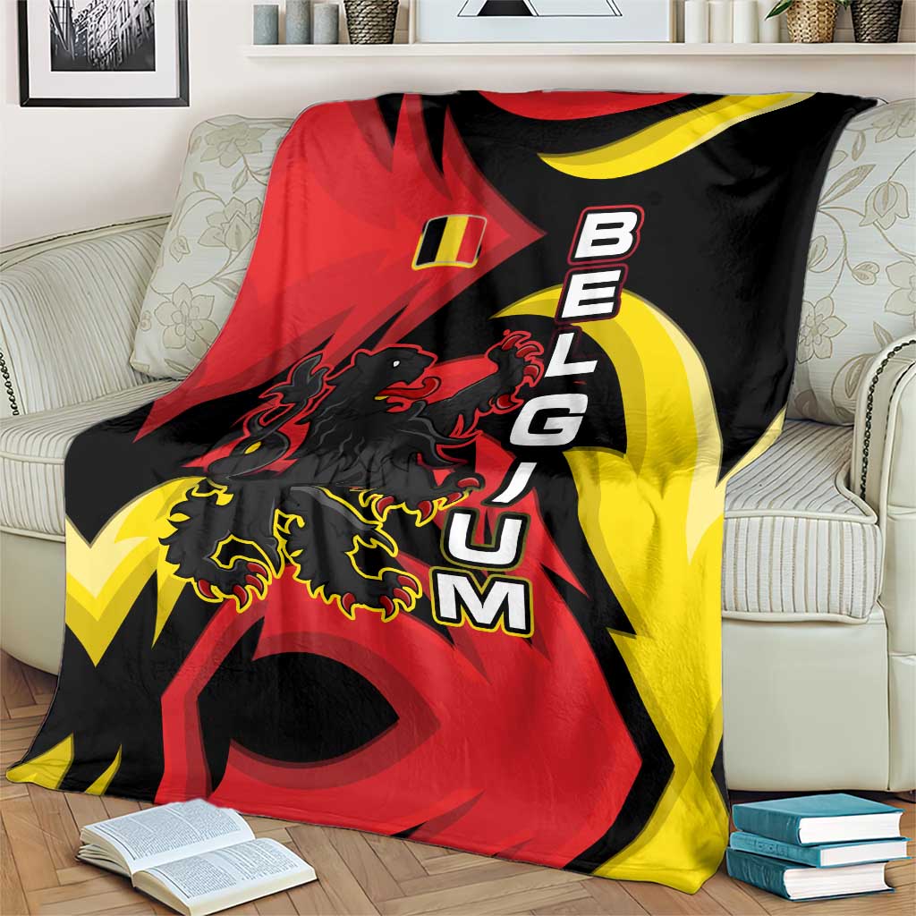 Belgium Blanket with Black Red Lion Crest Flag Flame Spirit