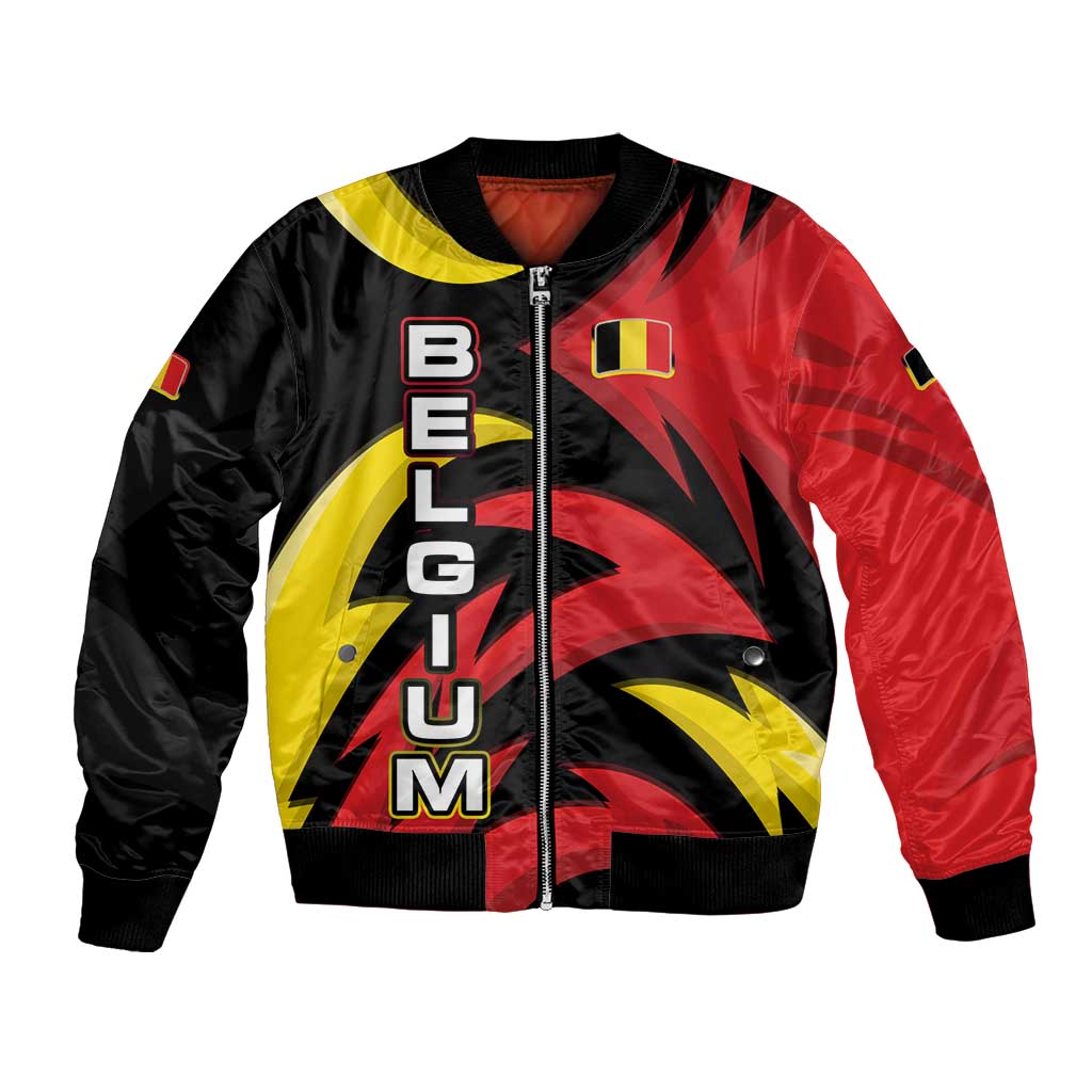 Belgium Bomber Jacket with Black Red Lion Crest Flag Flame Spirit