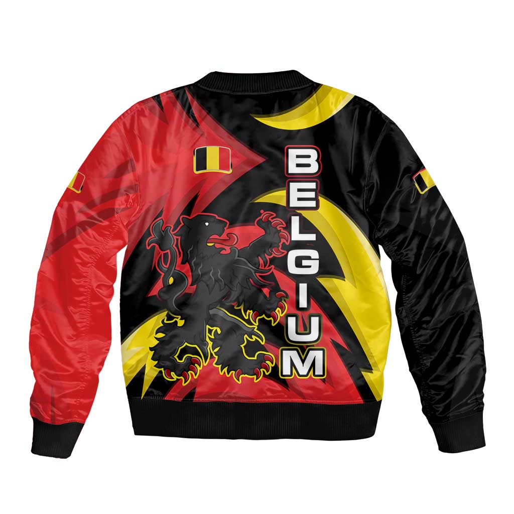 Belgium Bomber Jacket with Black Red Lion Crest Flag Flame Spirit