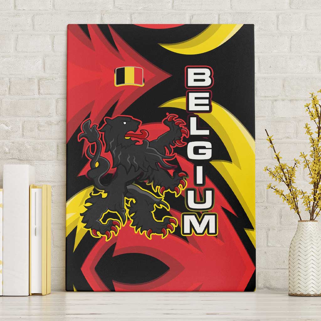 Belgium Canvas Wall Art with Black Red Lion Crest Flag Flame Spirit