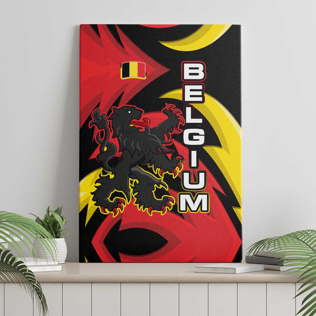 Belgium Canvas Wall Art with Black Red Lion Crest Flag Flame Spirit