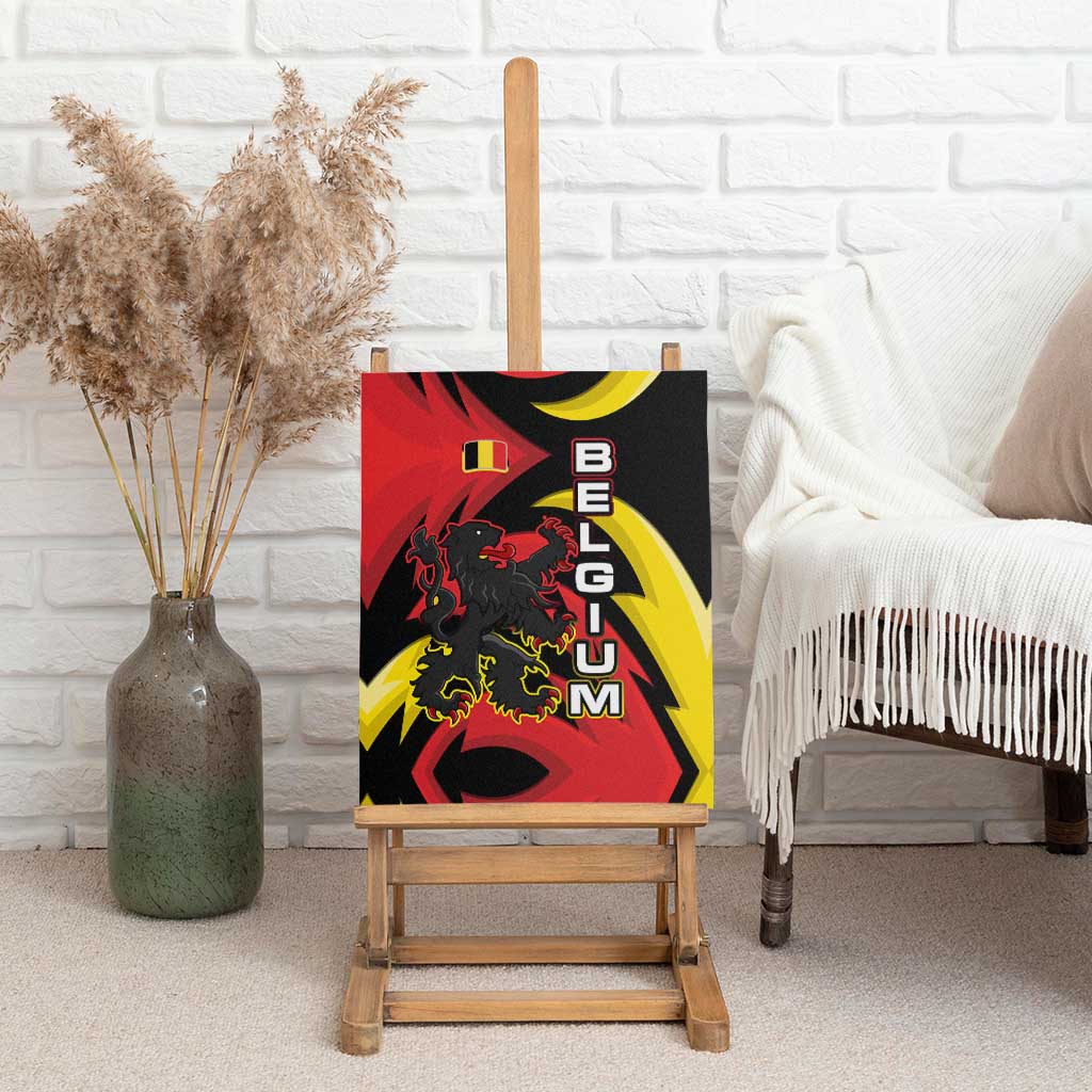 Belgium Canvas Wall Art with Black Red Lion Crest Flag Flame Spirit