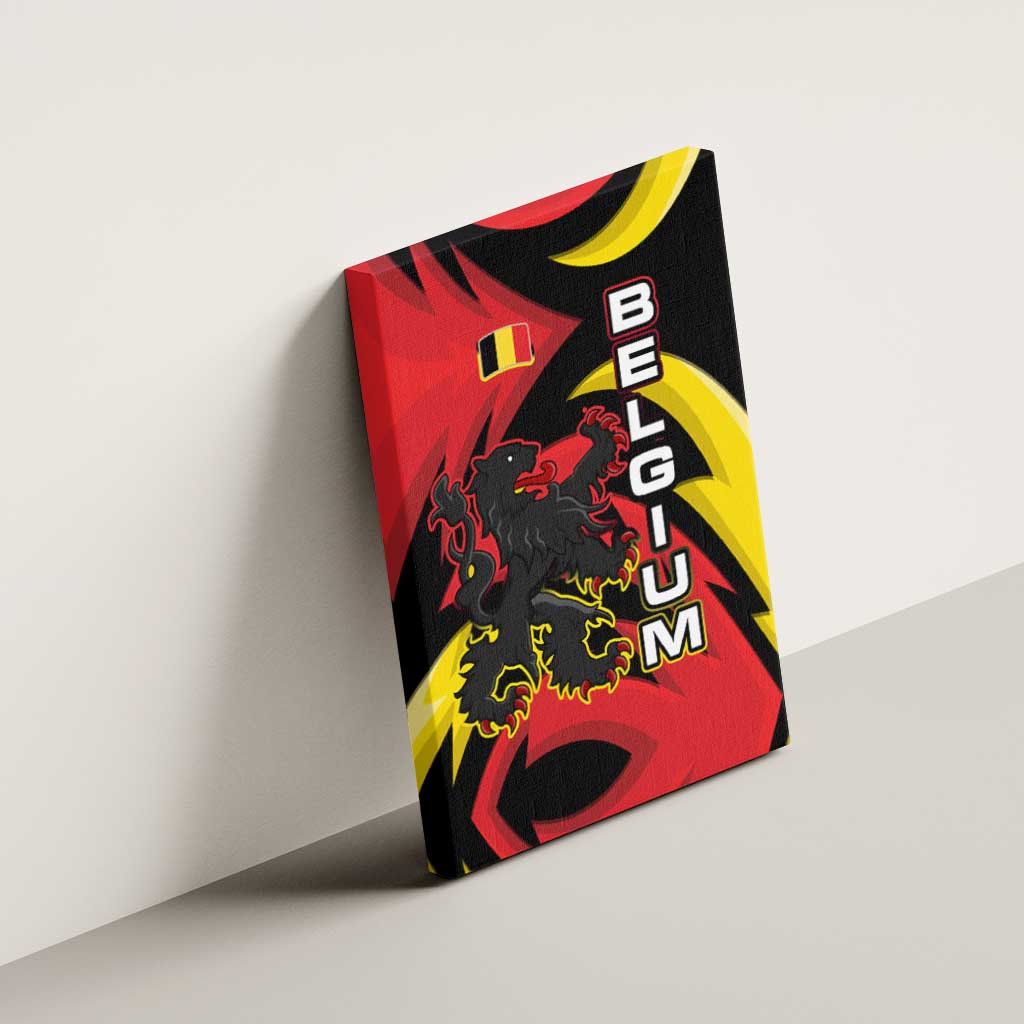 Belgium Canvas Wall Art with Black Red Lion Crest Flag Flame Spirit
