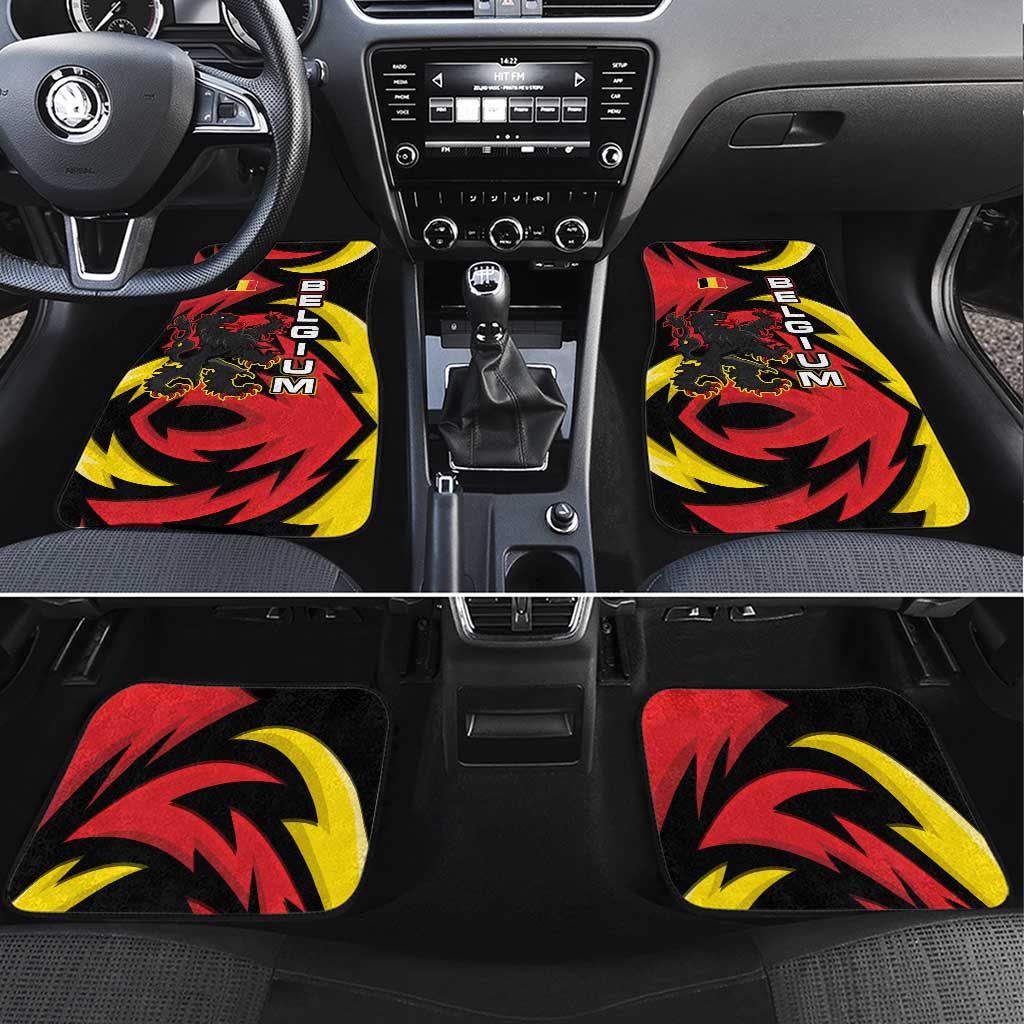 Belgium Car Mats with Black Red Lion Crest Flag Flame Spirit