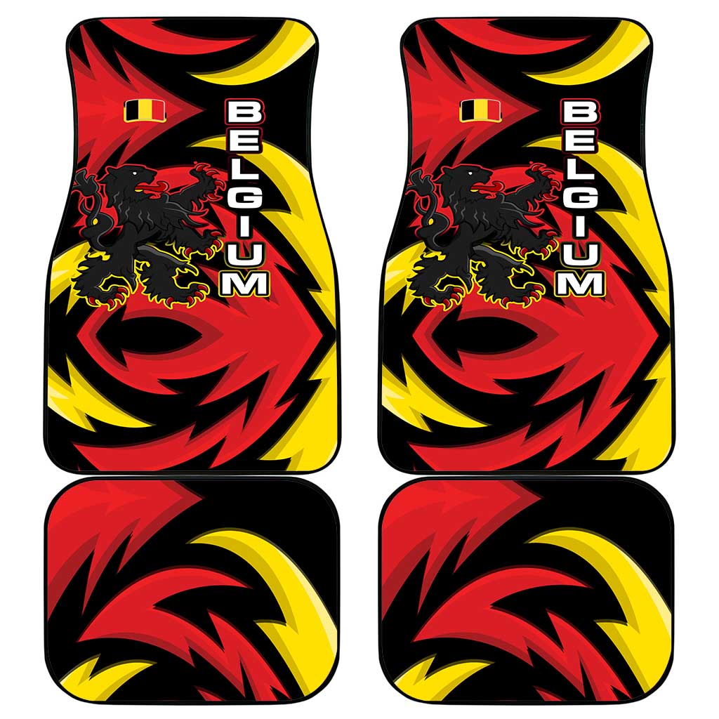 Belgium Car Mats with Black Red Lion Crest Flag Flame Spirit