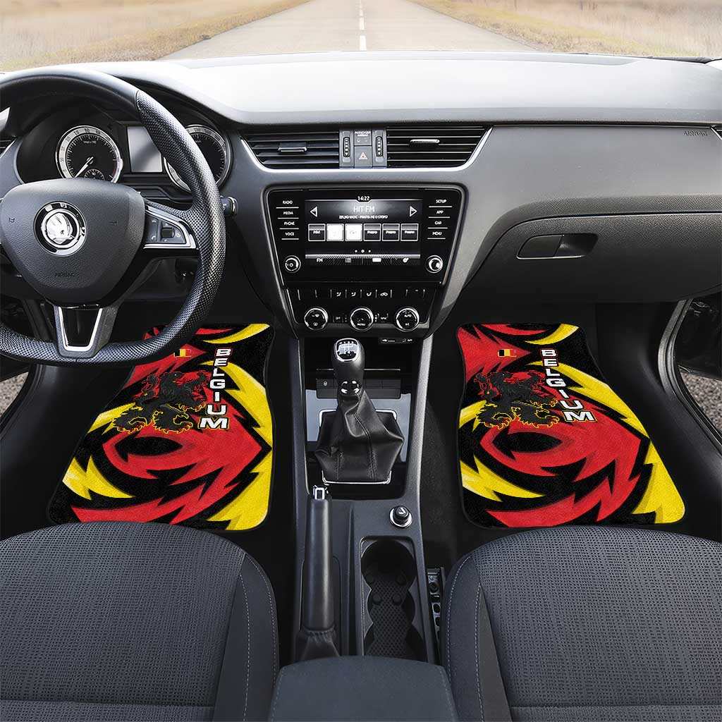 Belgium Car Mats with Black Red Lion Crest Flag Flame Spirit
