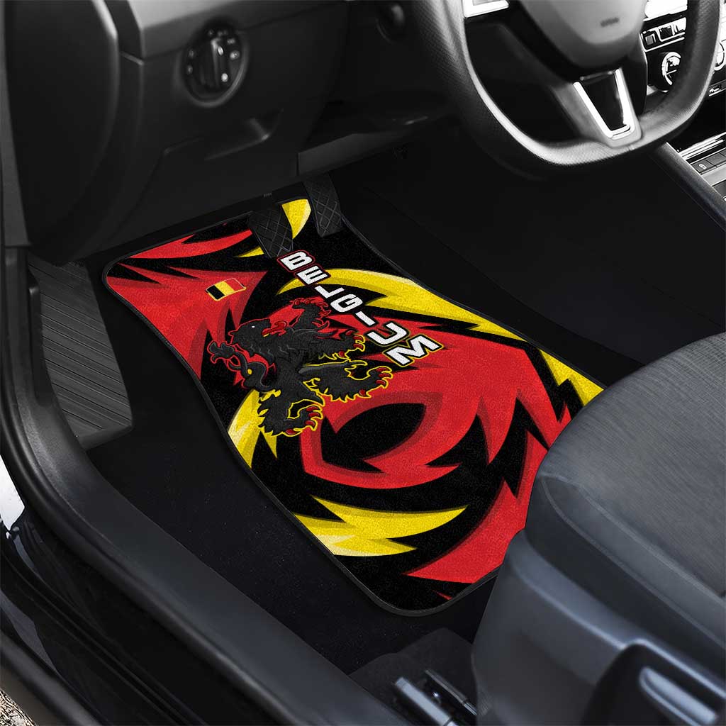 Belgium Car Mats with Black Red Lion Crest Flag Flame Spirit