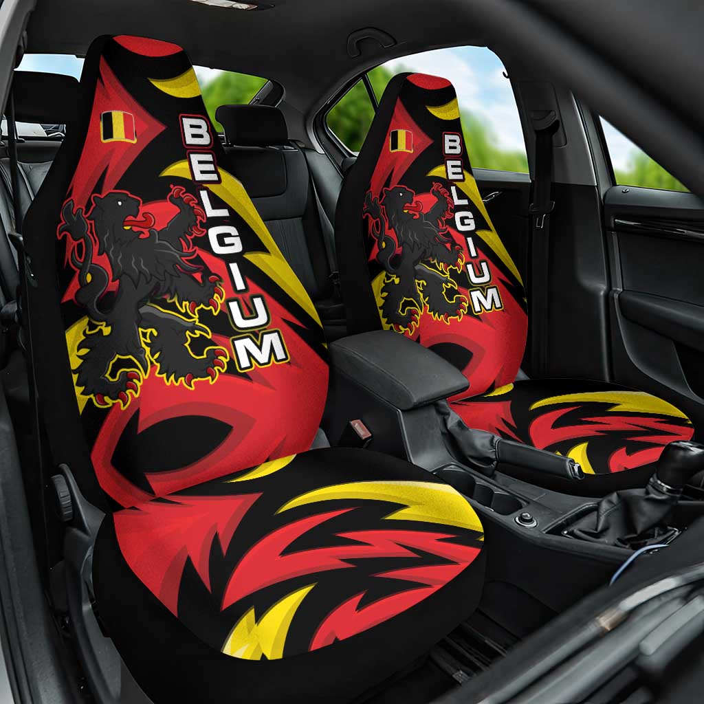 Belgium Car Seat Cover with Black Red Lion Crest Flag Flame Spirit
