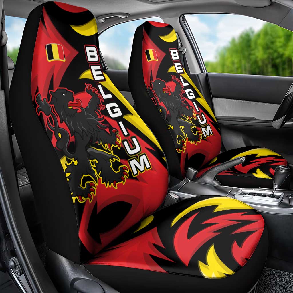 Belgium Car Seat Cover with Black Red Lion Crest Flag Flame Spirit