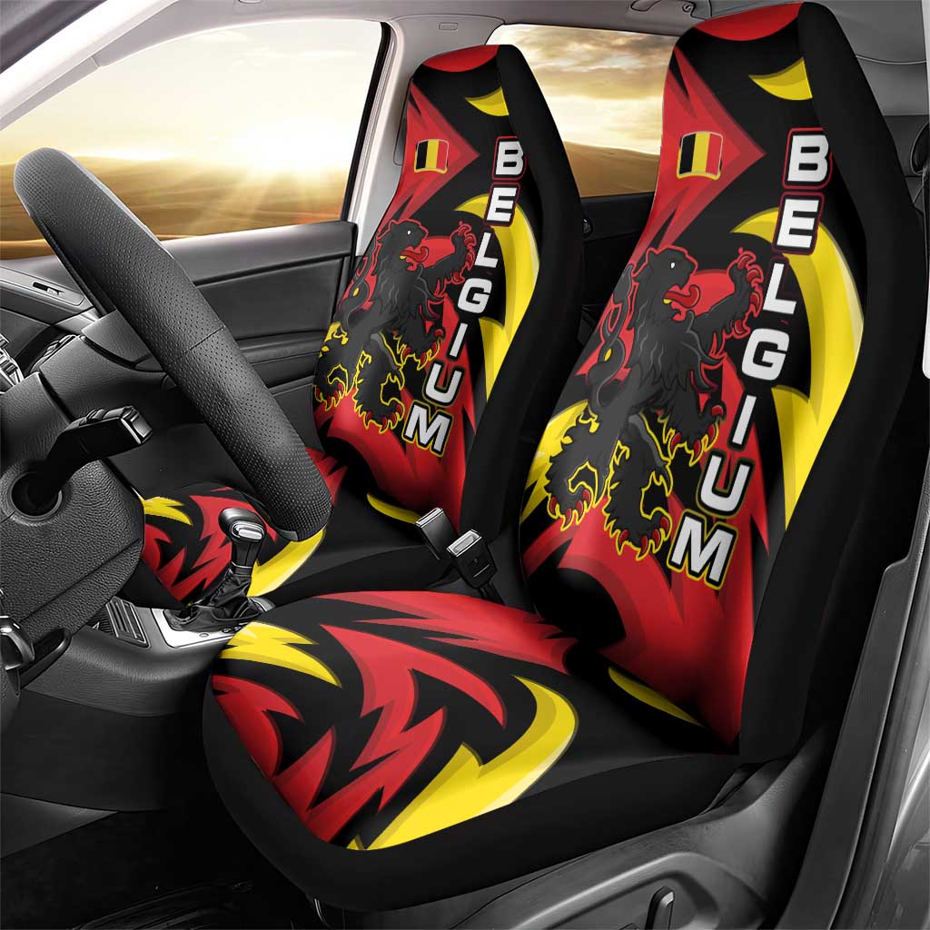 Belgium Car Seat Cover with Black Red Lion Crest Flag Flame Spirit