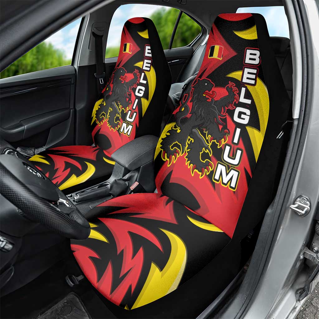 Belgium Car Seat Cover with Black Red Lion Crest Flag Flame Spirit