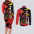 Belgium Couples Matching Long Sleeve Bodycon Dress and Long Sleeve Button Shirt with Black Red Lion Crest Flag Flame Spirit