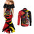 Belgium Couples Matching Mermaid Dress and Long Sleeve Button Shirt with Black Red Lion Crest Flag Flame Spirit