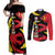 Belgium Couples Matching Off Shoulder Maxi Dress and Long Sleeve Button Shirt with Black Red Lion Crest Flag Flame Spirit