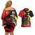 Belgium Couples Matching Off Shoulder Short Dress and Hawaiian Shirt with Black Red Lion Crest Flag Flame Spirit