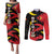Belgium Couples Matching Puletasi and Long Sleeve Button Shirt with Black Red Lion Crest Flag Flame Spirit