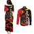 Belgium Couples Matching Puletasi and Long Sleeve Button Shirt with Black Red Lion Crest Flag Flame Spirit