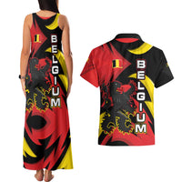 Belgium Couples Matching Tank Maxi Dress and Hawaiian Shirt with Black Red Lion Crest Flag Flame Spirit