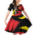 Belgium Family Matching Off Shoulder Short Dress and Hawaiian Shirt with Black Red Lion Crest Flag Flame Spirit