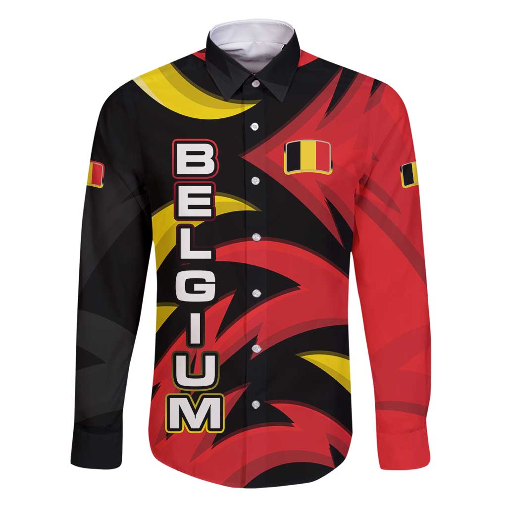 Belgium Family Matching Off Shoulder Short Dress and Hawaiian Shirt with Black Red Lion Crest Flag Flame Spirit