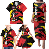 Belgium Family Matching Puletasi and Hawaiian Shirt with Black Red Lion Crest Flag Flame Spirit