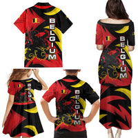 Belgium Family Matching Puletasi and Hawaiian Shirt with Black Red Lion Crest Flag Flame Spirit