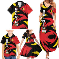 Belgium Family Matching Summer Maxi Dress and Hawaiian Shirt with Black Red Lion Crest Flag Flame Spirit