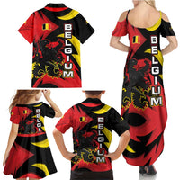 Belgium Family Matching Summer Maxi Dress and Hawaiian Shirt with Black Red Lion Crest Flag Flame Spirit