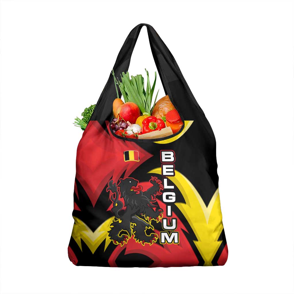 Belgium Grocery Bag with Black Red Lion Crest Flag Flame Spirit