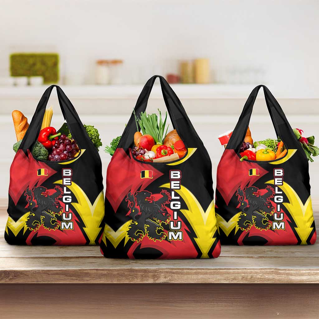 Belgium Grocery Bag with Black Red Lion Crest Flag Flame Spirit