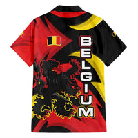 Belgium Hawaiian Shirt with Black Red Lion Crest Flag Flame Spirit