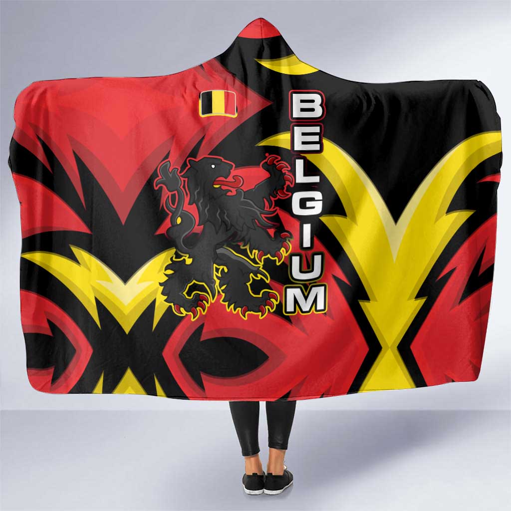 Belgium Hooded Blanket with Black Red Lion Crest Flag Flame Spirit