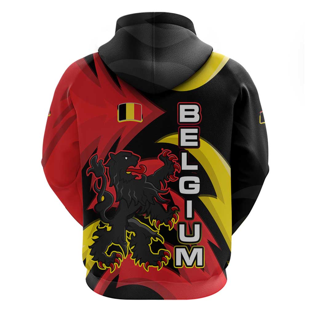 Belgium Hoodie with Black Red Lion Crest Flag Flame Spirit
