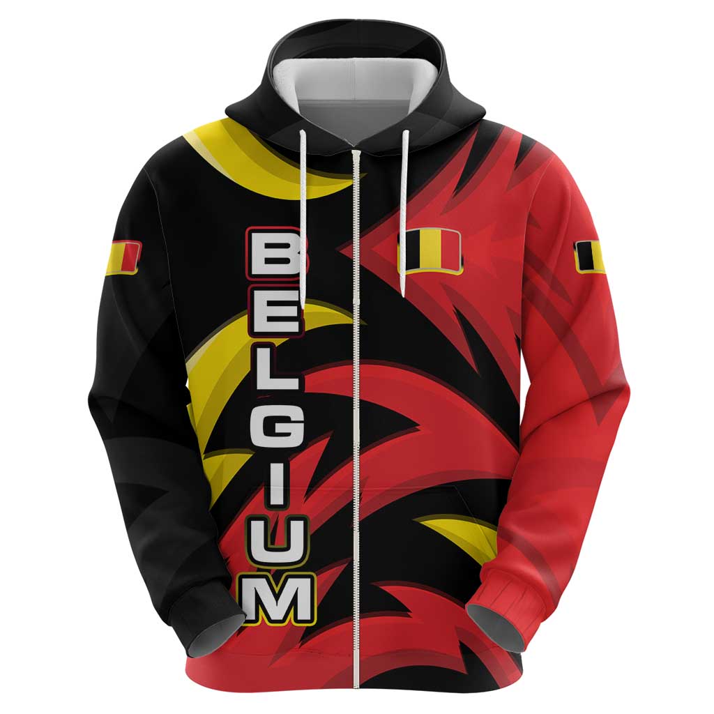 Belgium Hoodie with Black Red Lion Crest Flag Flame Spirit