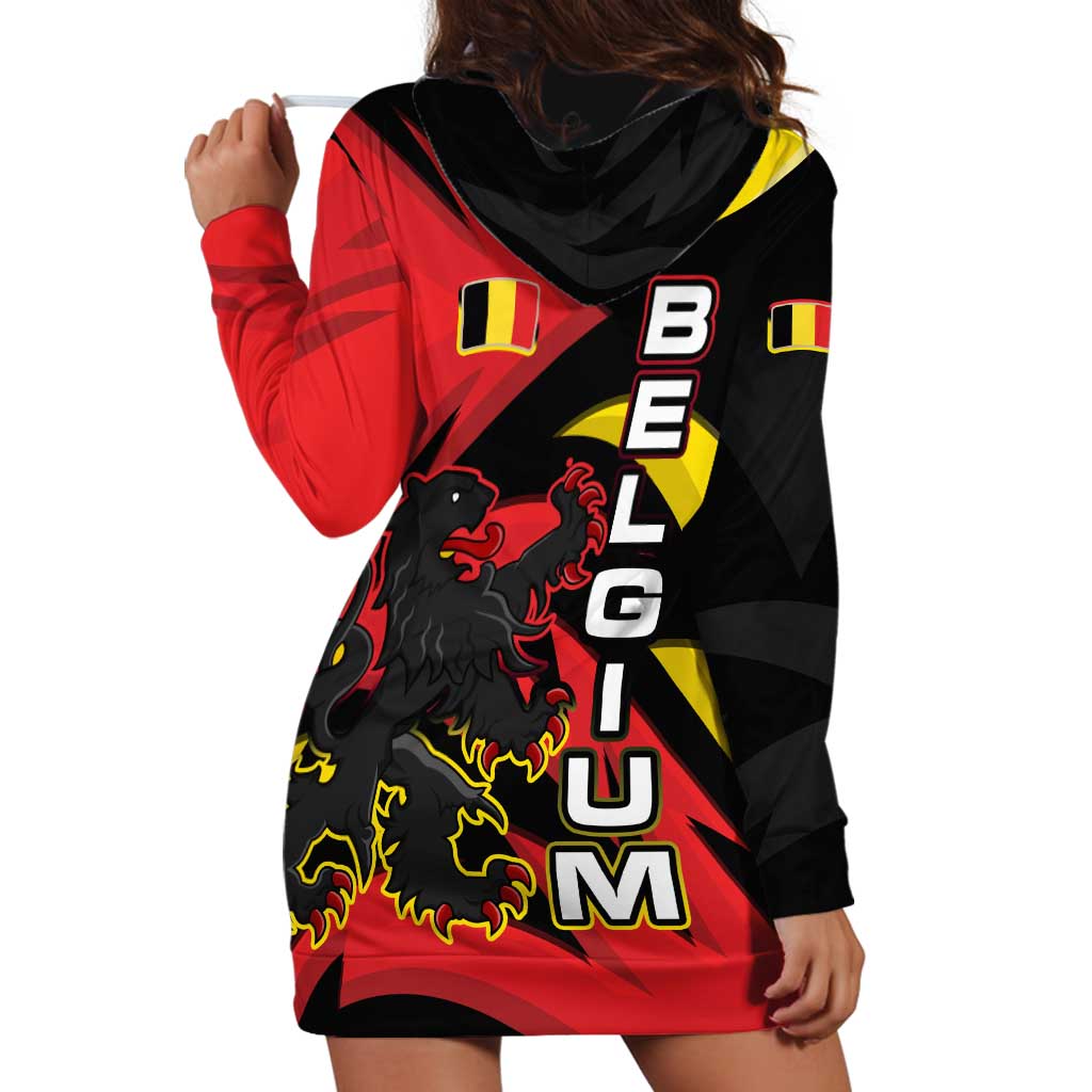 Belgium Hoodie Dress with Black Red Lion Crest Flag Flame Spirit