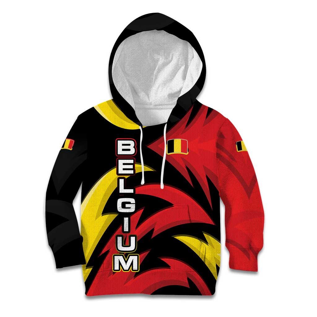 Belgium Kid Hoodie with Black Red Lion Crest Flag Flame Spirit