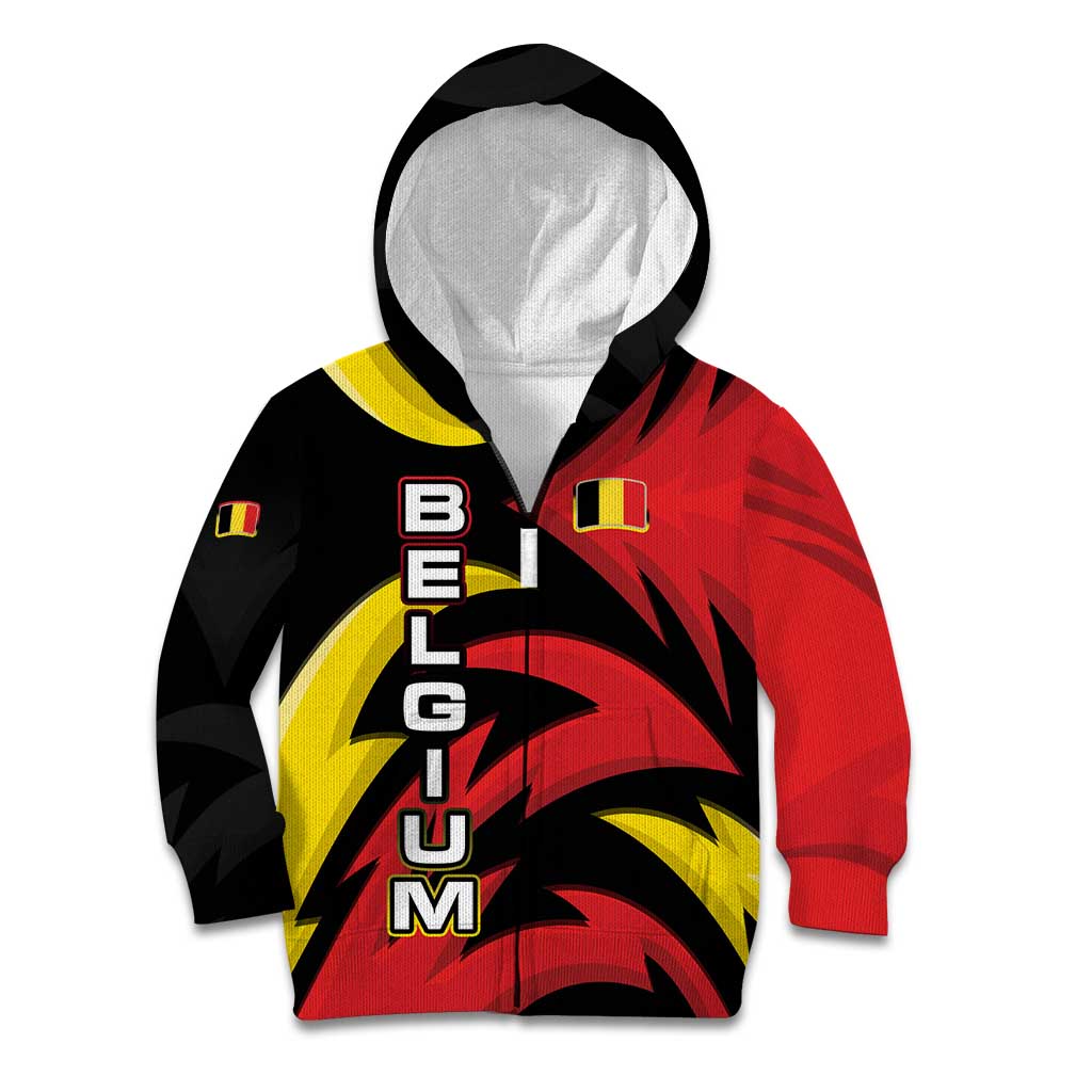 Belgium Kid Hoodie with Black Red Lion Crest Flag Flame Spirit