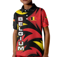 Belgium Kid Polo Shirt with Black Red Lion Crest Flag Flame Spirit