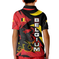 Belgium Kid Polo Shirt with Black Red Lion Crest Flag Flame Spirit