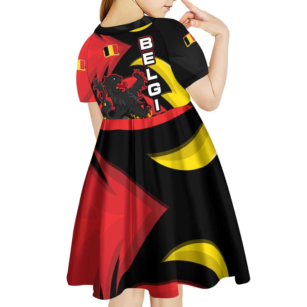 Belgium Kid Short Sleeve Dress with Black Red Lion Crest Flag Flame Spirit